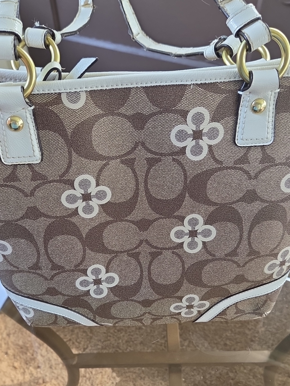 Coach Brown and White Floral Signature Canvas Tote - Picture 4 of 6
